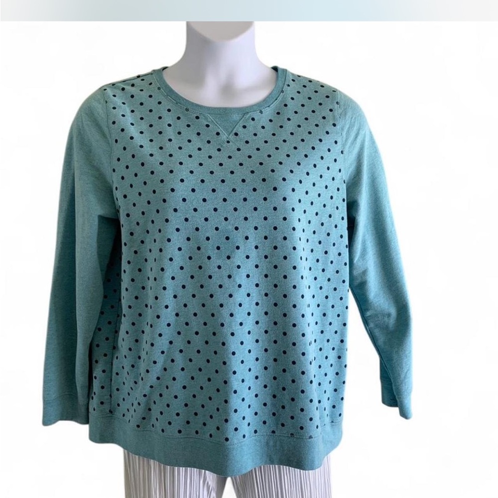 Cottage Cozy Kim Rogers light Teal Crewneck Sweater with Black Polka Dots size L